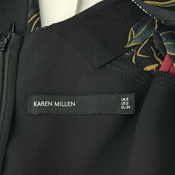 Karen Millen Faux Wrap Jumpsuit Black Tropical Floral Print Long Sleeves US 2 - Picture 12 of 14